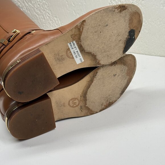 Michael Kors Arley Knee High Boots Brown Leather Round Toe Zip Size 6.5M - Picture 11 of 11